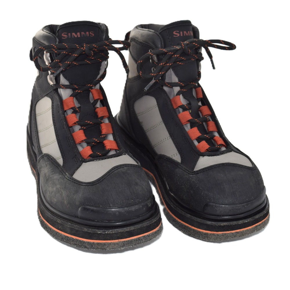 Simms Wading Boots Mens Black Grey Orange Good Felt Sole Fly Fishing Gear
